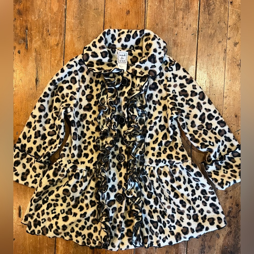 Mack & Co Girls Leopard Print Coat size 4T Swing Ruffles Button Closure